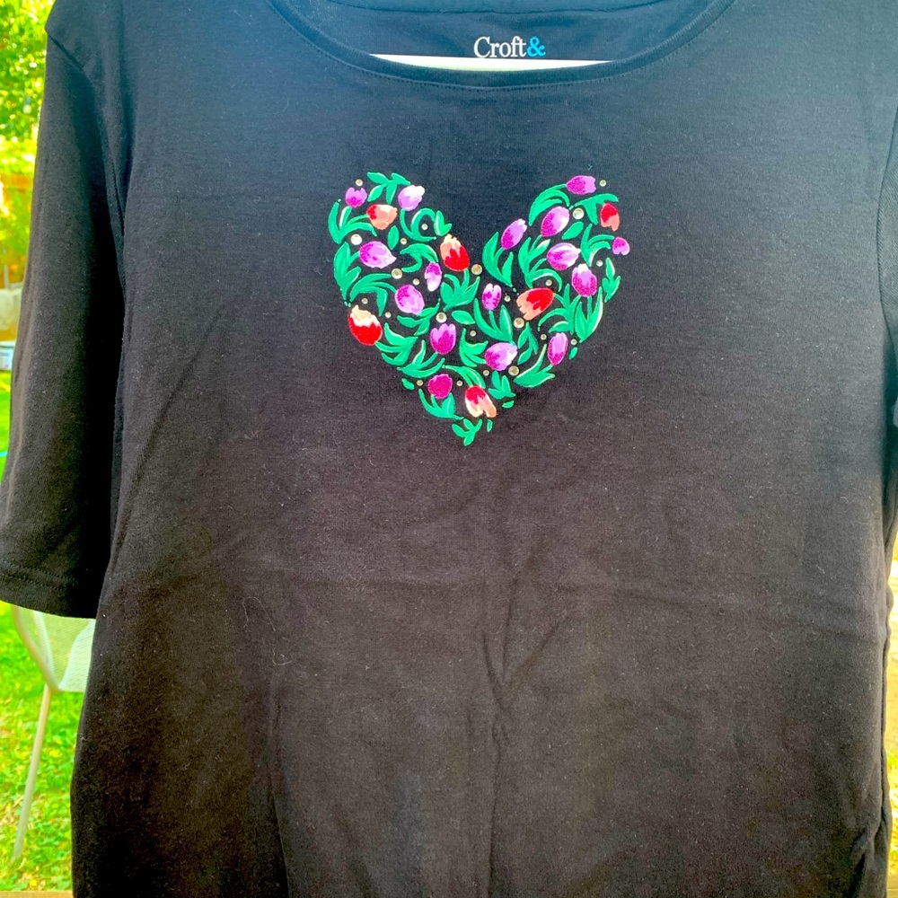 Black Long Sleeve Top with Heart Design
